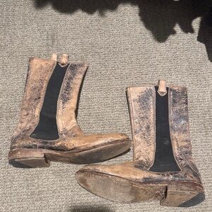 Bed Stu Distressed Tan and Black Leather Boots